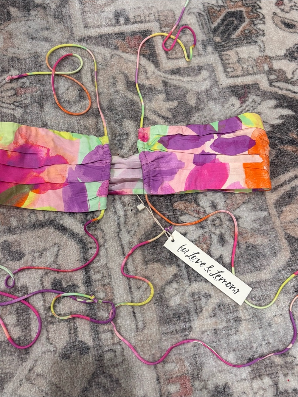 For Love And Lemons Multicolor Floral Tie-Dye Bandeau